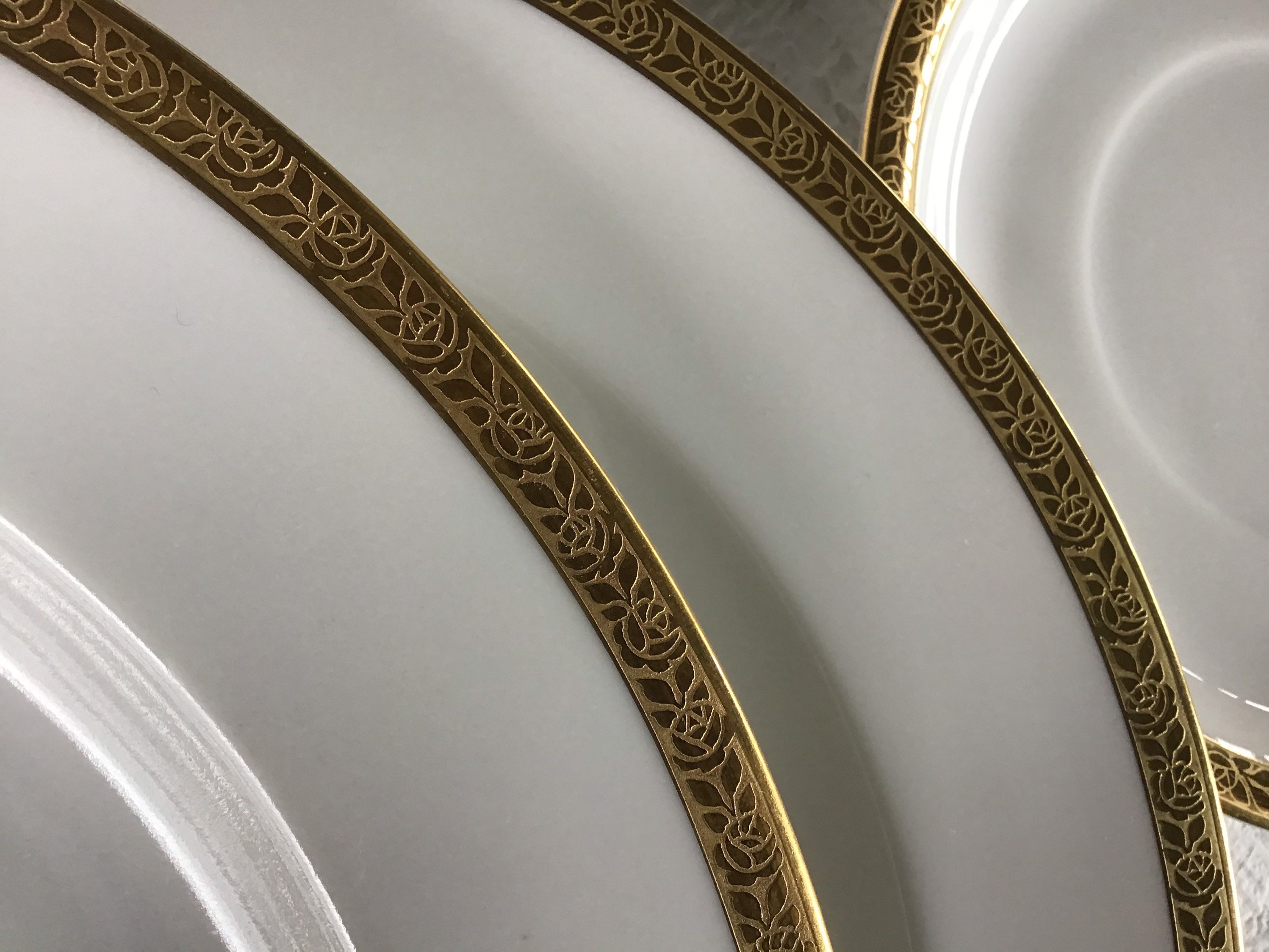 Antique Hutschenreuther Bavarian China White Gold Embossed Flowers