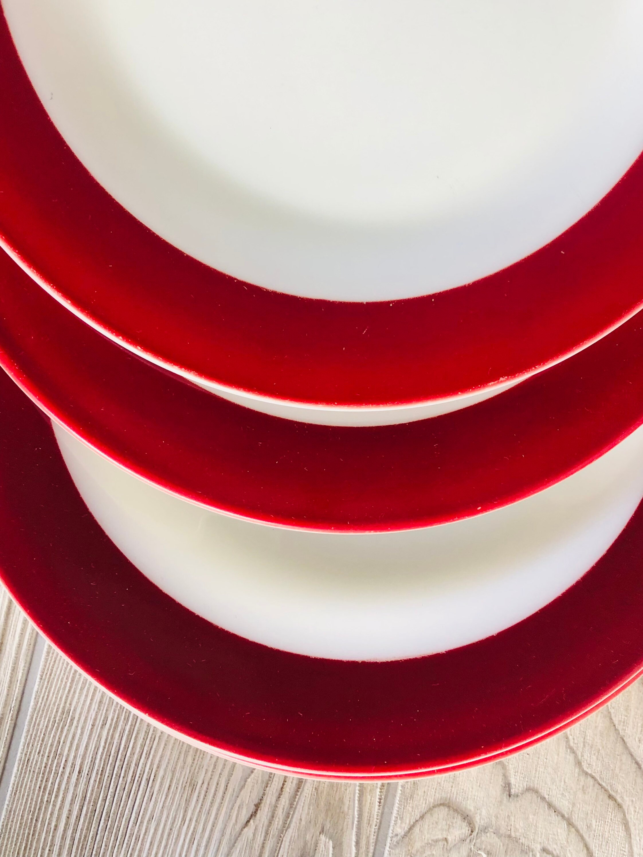 VINTAGE PYREX 赤縁 プレート 皿 6枚セット Vintage PYREX Red Band Dinner Plate Chili Dessert Bowl Milk Glass
