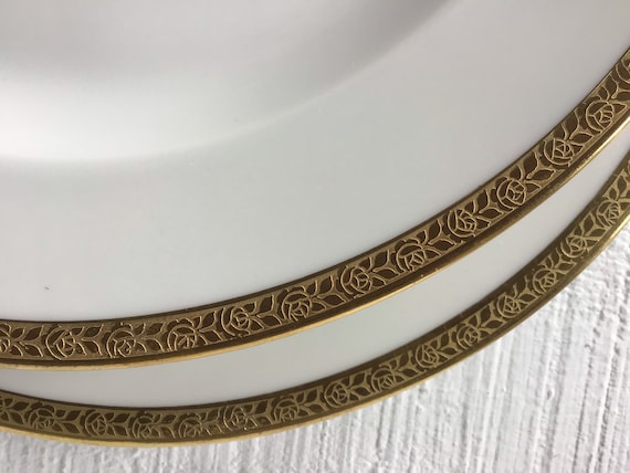 Antique Hutschenreuther Bavarian China White Gold Embossed Flowers