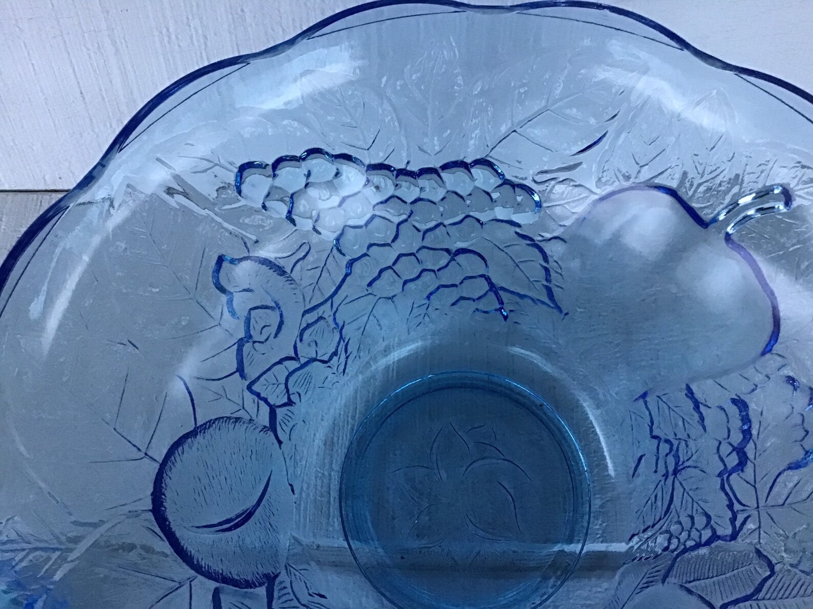 Vintage Punch bowl Light Blue embossed Fruit Mid century KIG Etsy