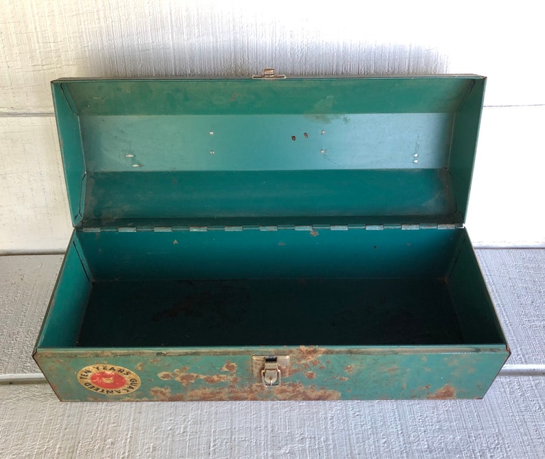 Vintage Green Chippy Paint Tool Box TITAN Metal Carrier Rustic Etsy