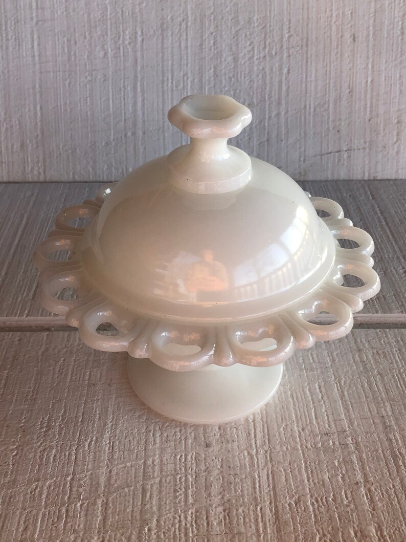 Vintage white glass pedestal bowls white Milk Glass serving Etsy