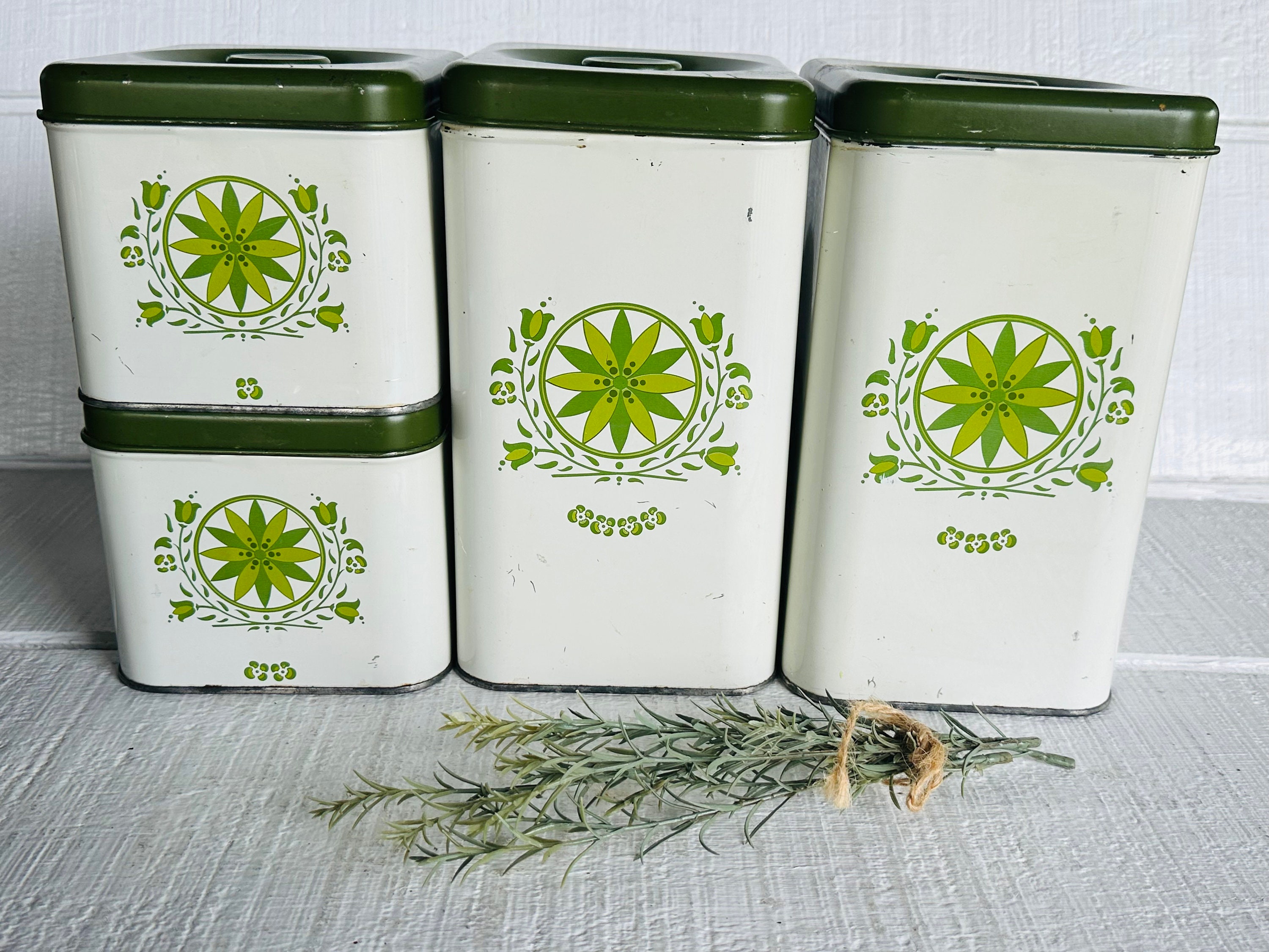 4 Metal Canisters Harvell Kilgore 1950s Metal Canister Set Green