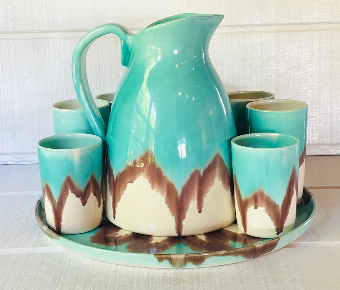 10 Pc Rare Vintage Jaska California Cascade Ware Pitcher Tumbler Round ...