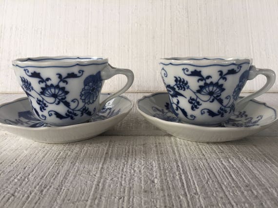 Vintage Blue Danube Japan Blue Onion Pattern Cups and Saucers