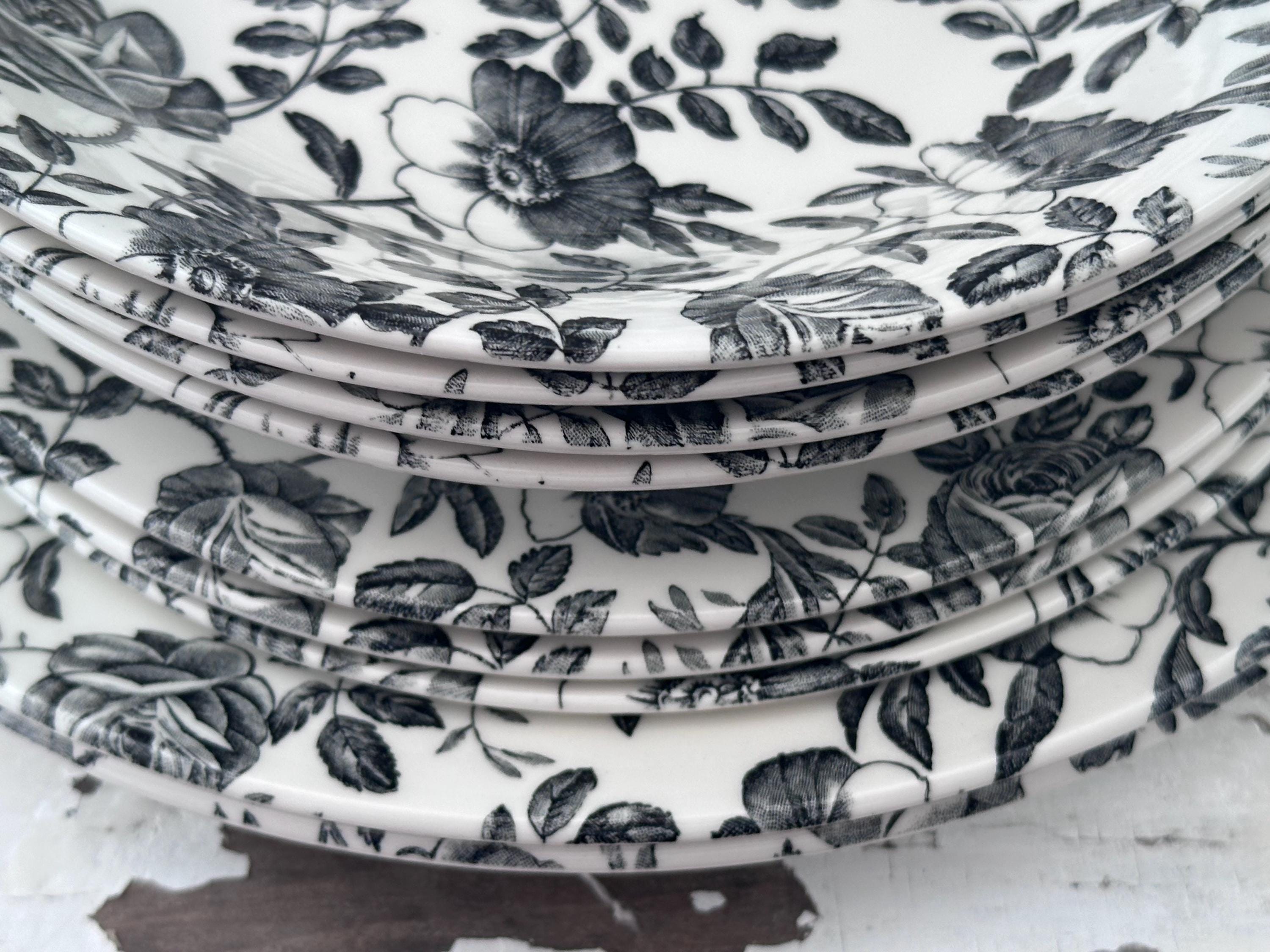 値下Churchill 花柄皿 17cm 5枚セット Churchill Black Peony Dinnerware England | Salad Plate Dinner