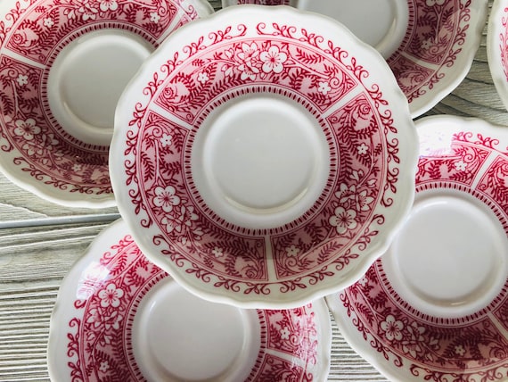 Vintage Syracuse China Strawberry Hill Saucer: Red Transferware