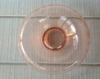 Etched Pink depression glass rolled console bowl, antique glass etched flower console bowl, etched pink glassware, pink depression glass