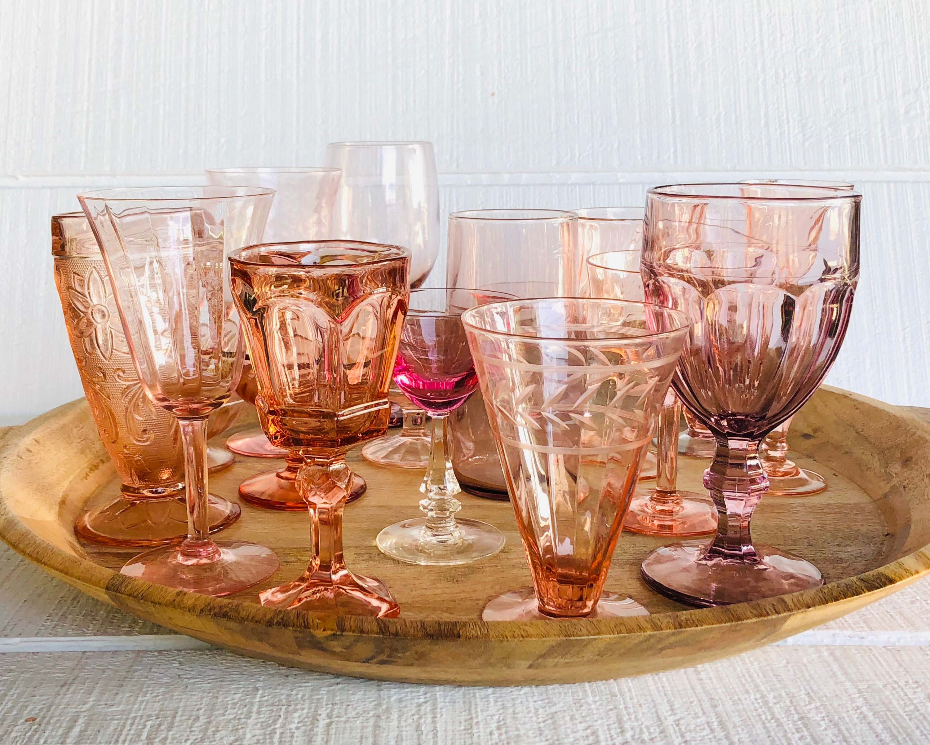 20 Vintage Style Pink Glass Goblet, Party Glasses, Pink Cups, Pink Glasses,  Vintage Shower Decor, Vintage Wedding, Rustic Wedding, 