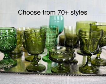 Vintage Green Glass Goblets - Choose Your Glass mid century green glassware wine glasses water goblets coupe champagne mismatched goblet set
