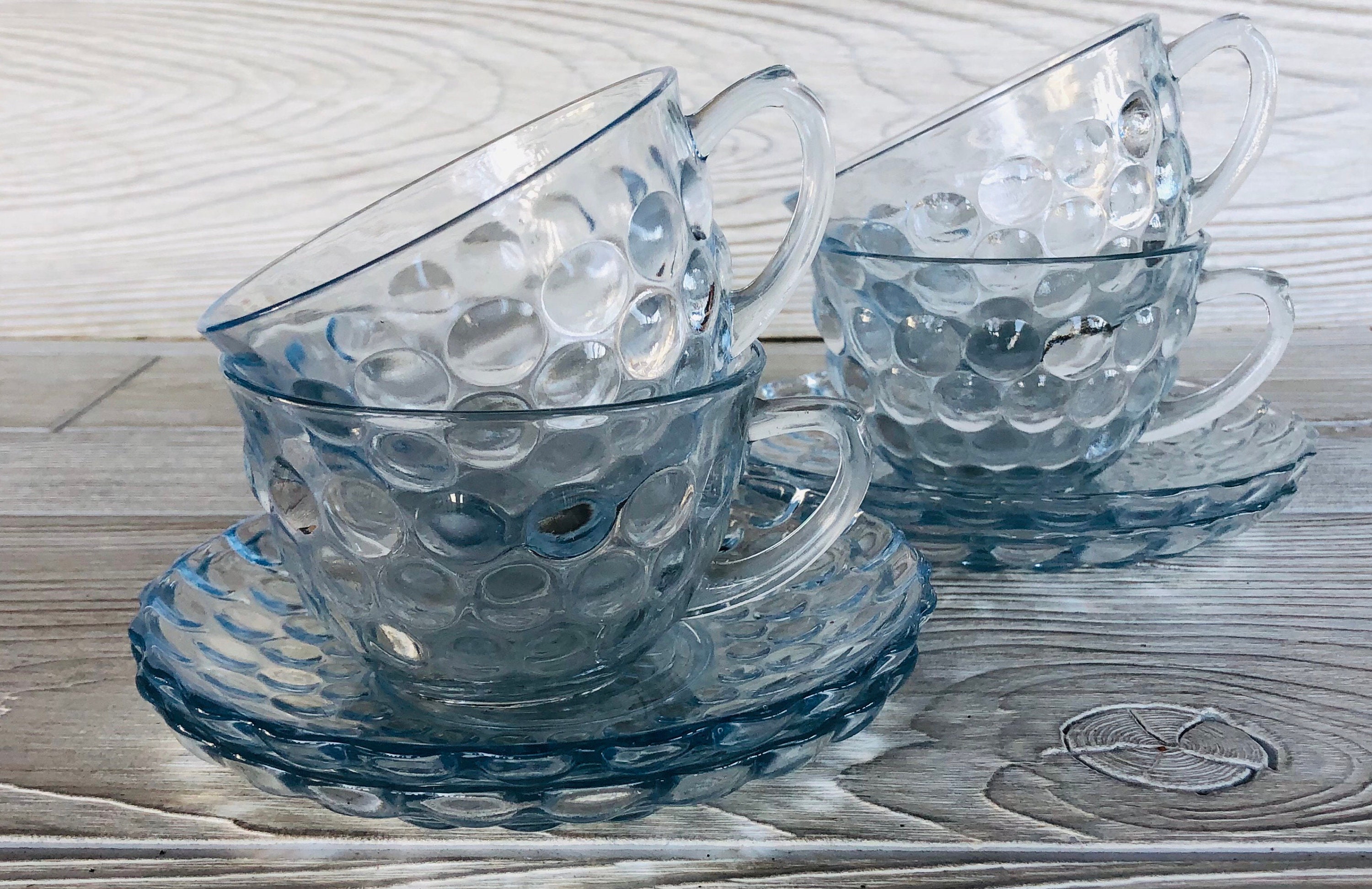 1940s Vintage Blue Bubble Glass Anchor Hocking Blue Bubble Cup and