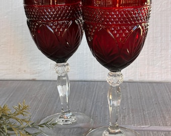Antique Ruby Red Water Goblet Cristal D'Arques-Duran Cristal D' Arques Ruby Red Wine Glasses, Crystal RED toasting glasses, Replacements