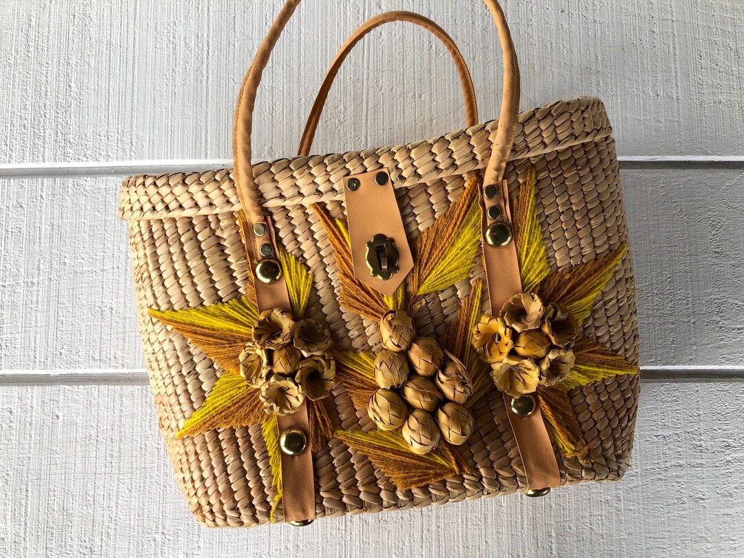 Vintage Straw Large Market Bag Summer Tote Beach Bag Purse 60s 70s Boho ...