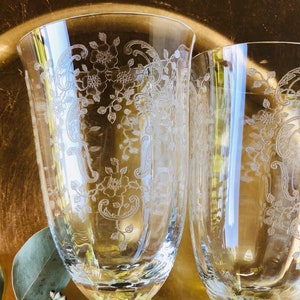 1930s 1940s FOSTORIA Meadow Rose Clear ICED TEA glasses Vintage Glassware etched tall water goblet embossed rose crystal floral replacements image 2