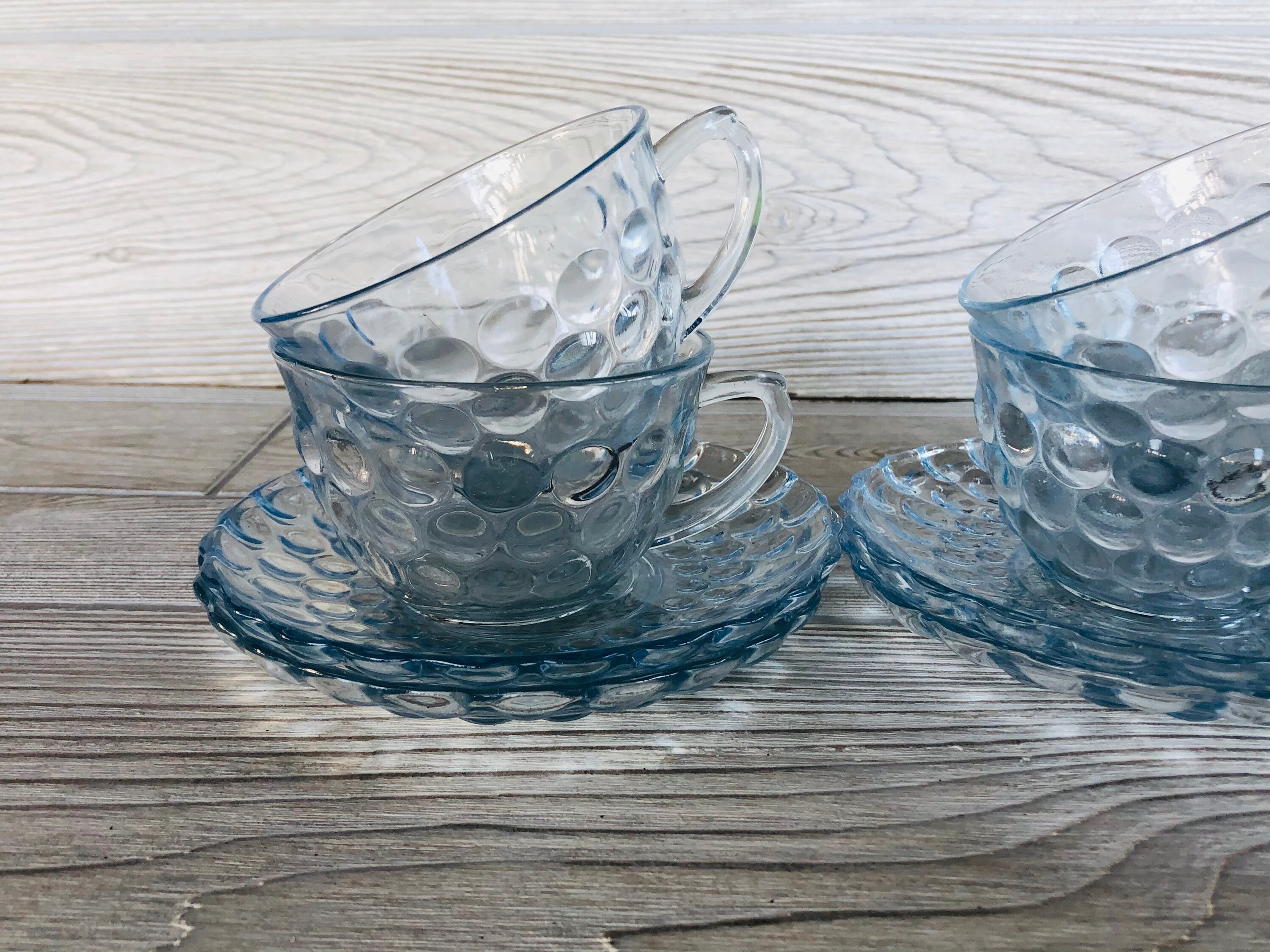 1940s Vintage Blue Bubble Glass Anchor Hocking Blue Bubble Cup and 