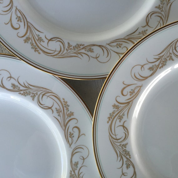 Vintage Noritake China Plate Mid Century Gold White China