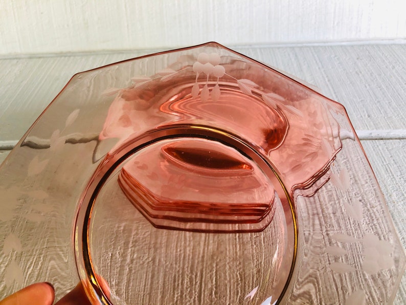 6 Pink depression glass salad octagon dessert plates vintage Etsy