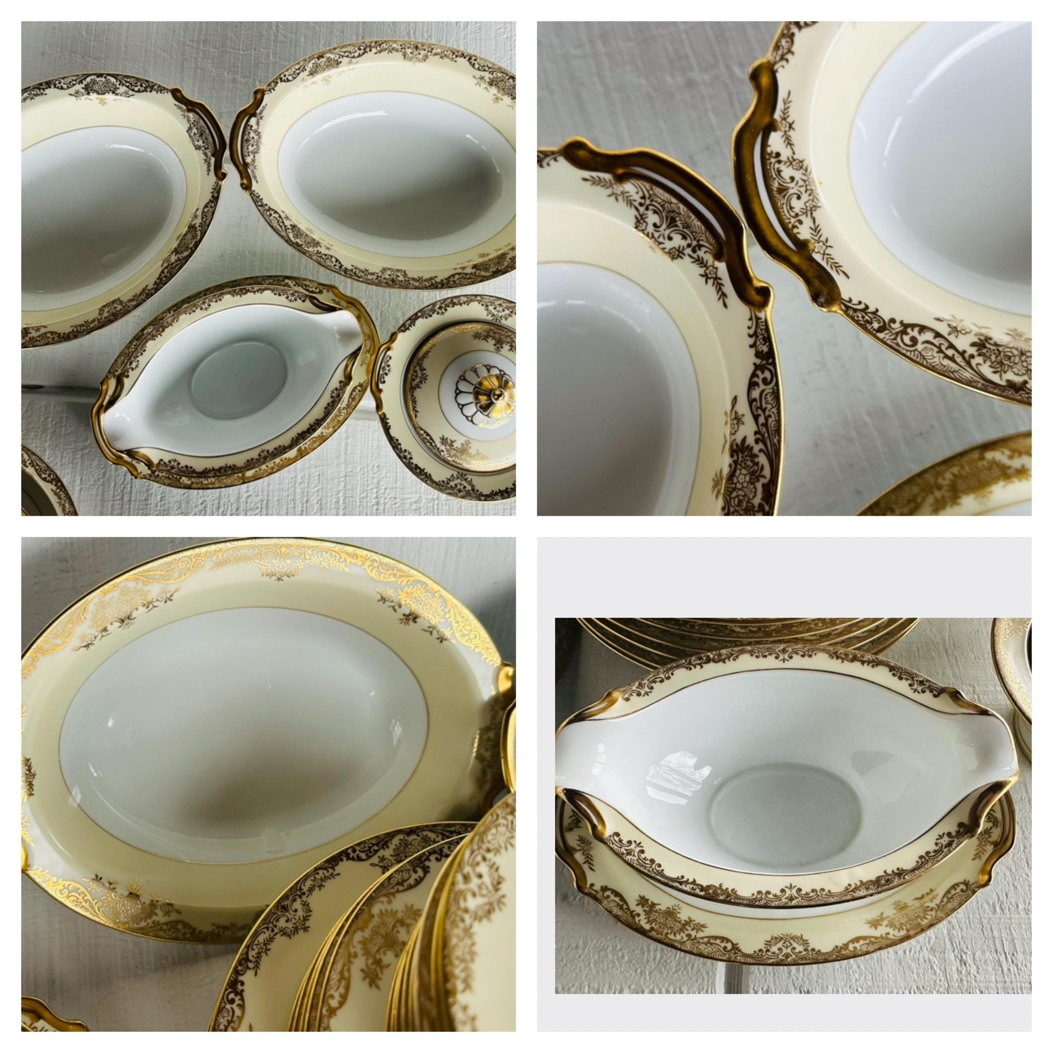 66 Pc Set of Noritake Grafton Japan 1918 Gold Edge Floral Scroll