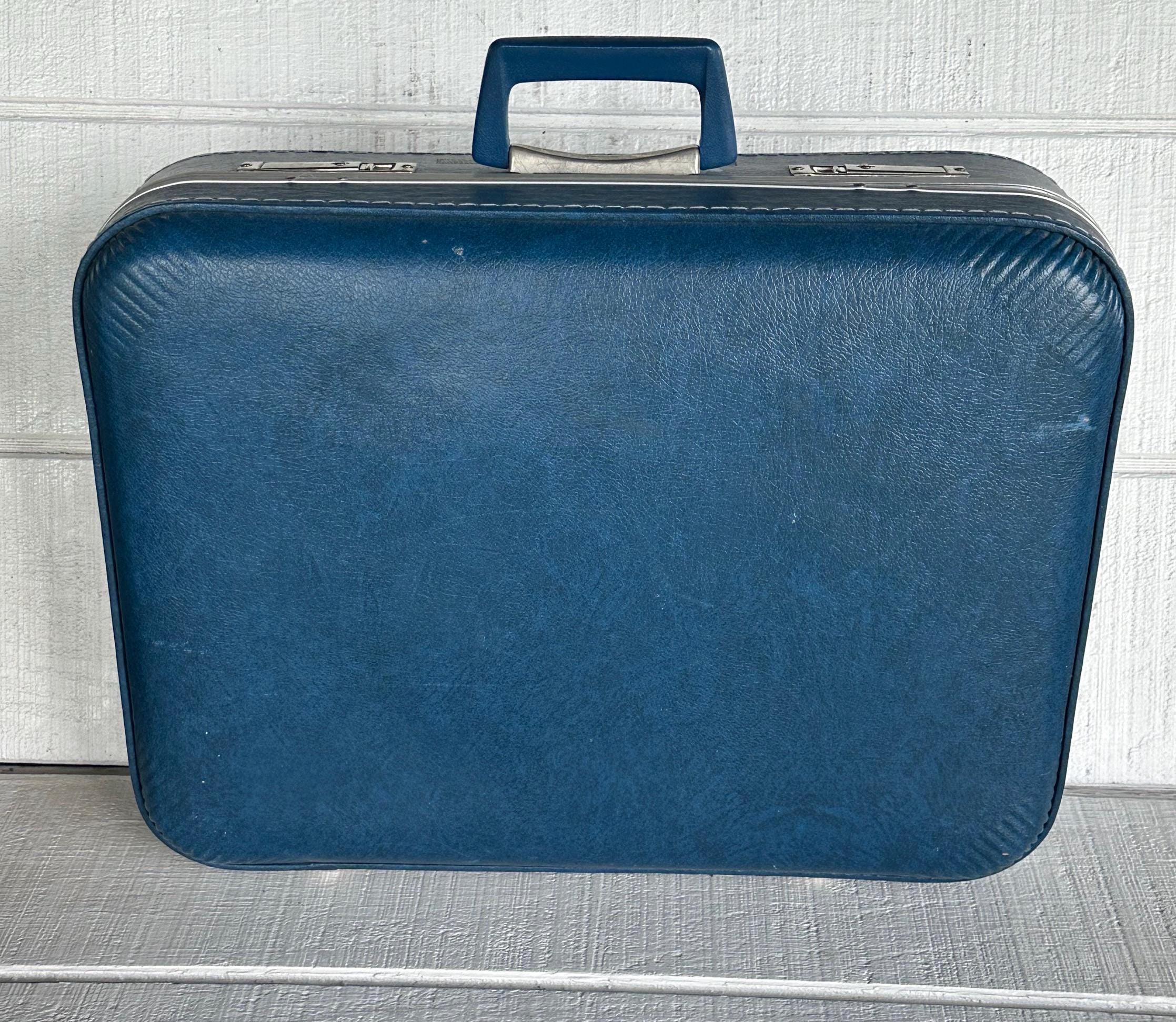 MID CENTURY Luggage Vintage Blue Suitcase Hardcase Retro Travel