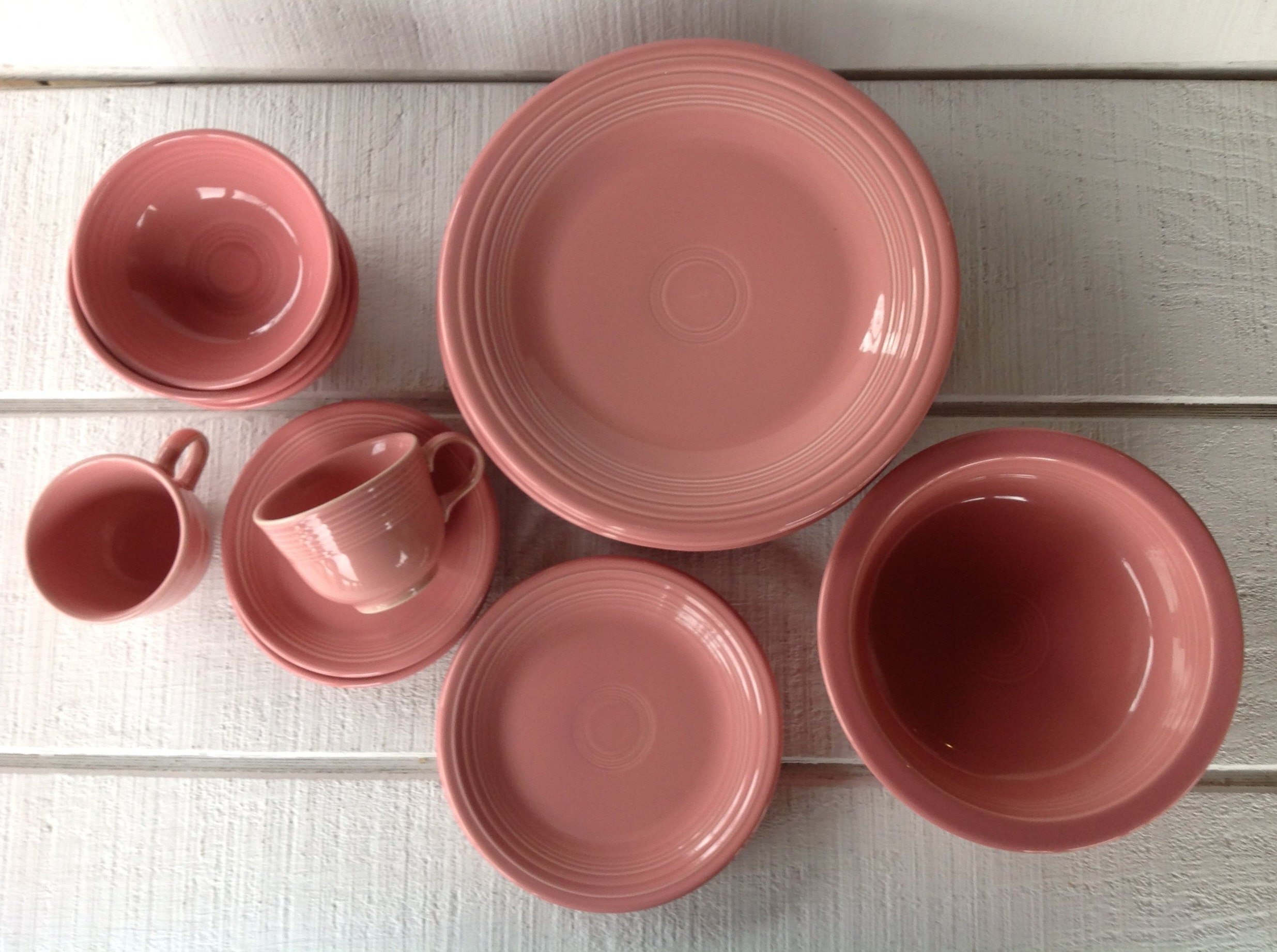 Vintage Fiestaware Rose dinner salad plate bowls cup saucer Homer Laughlin Fiesta Pottery Pink Fiesta ware Pink Rose HLC Pink Fiesta USA