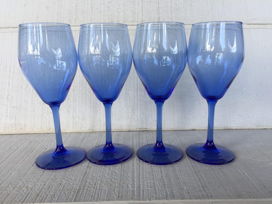 Vintage Cobalt Blue Wine Glasses, Vintage Handblown Crystal Wine