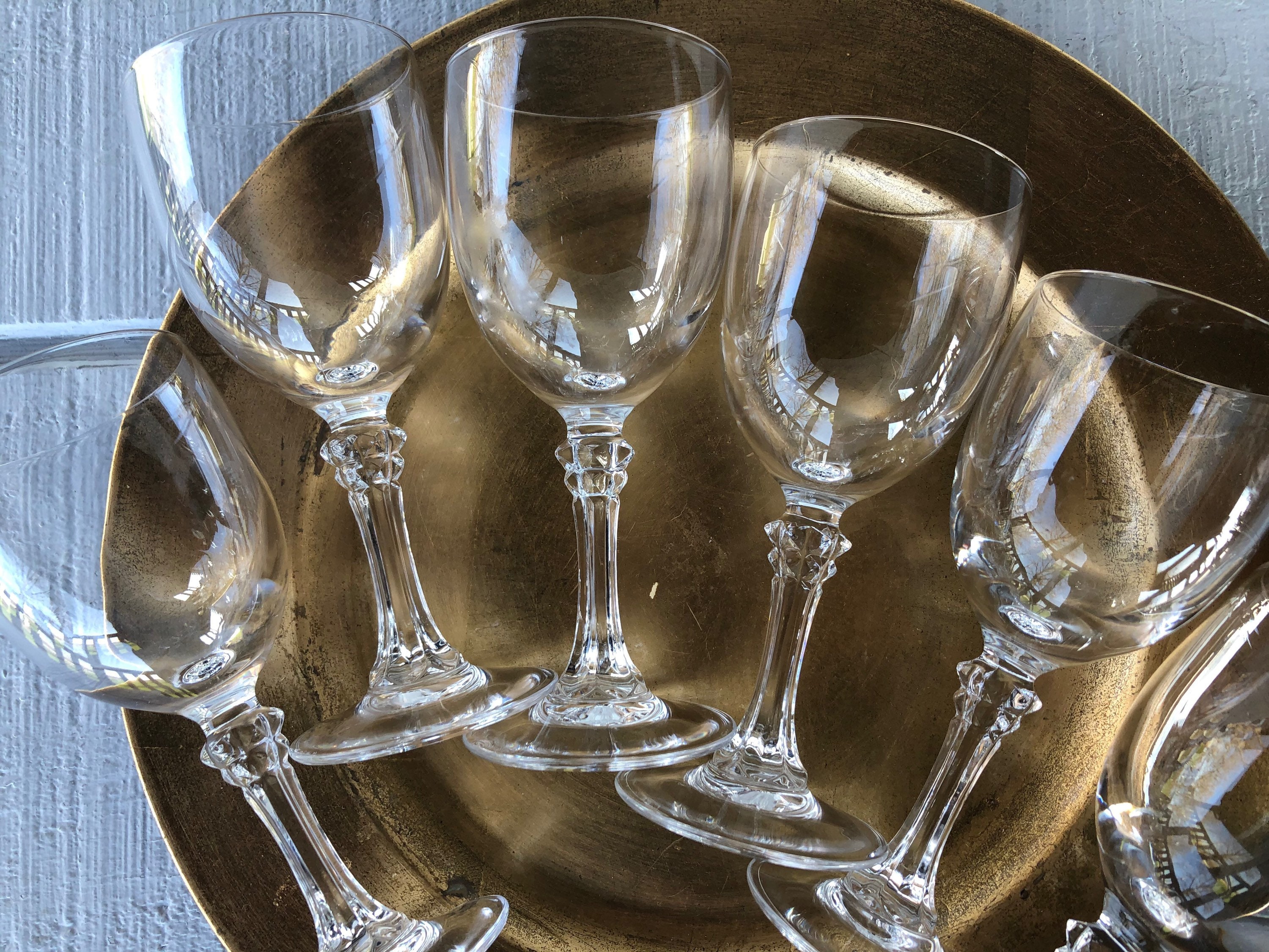 Set of SIX Vintage Lead Crystal White Wine Glasses, possibly