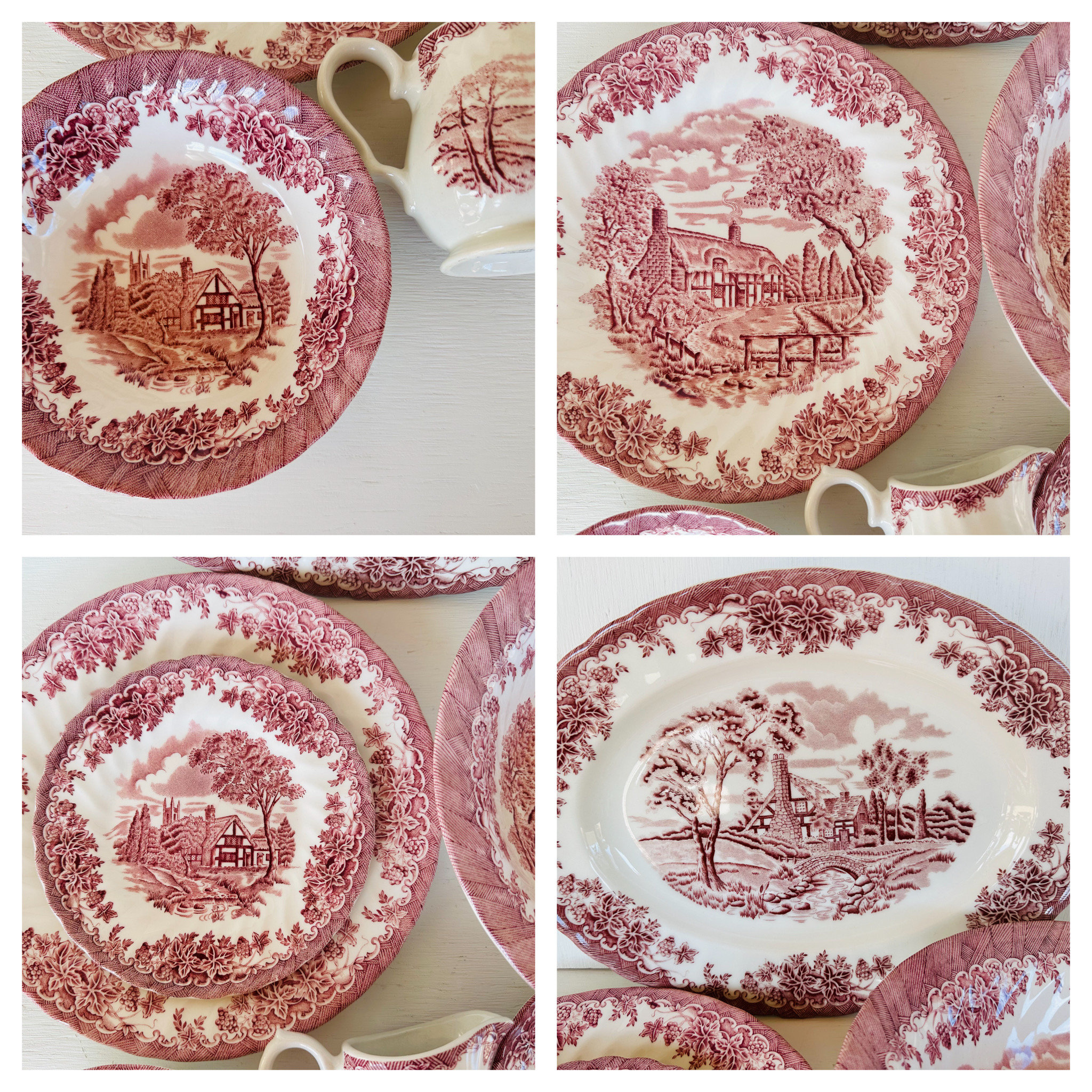 値下Churchill 花柄皿 17cm 5枚セット Vintage Churchill Brook Pink Dinner Salad Bread Plate Coupe Cereal