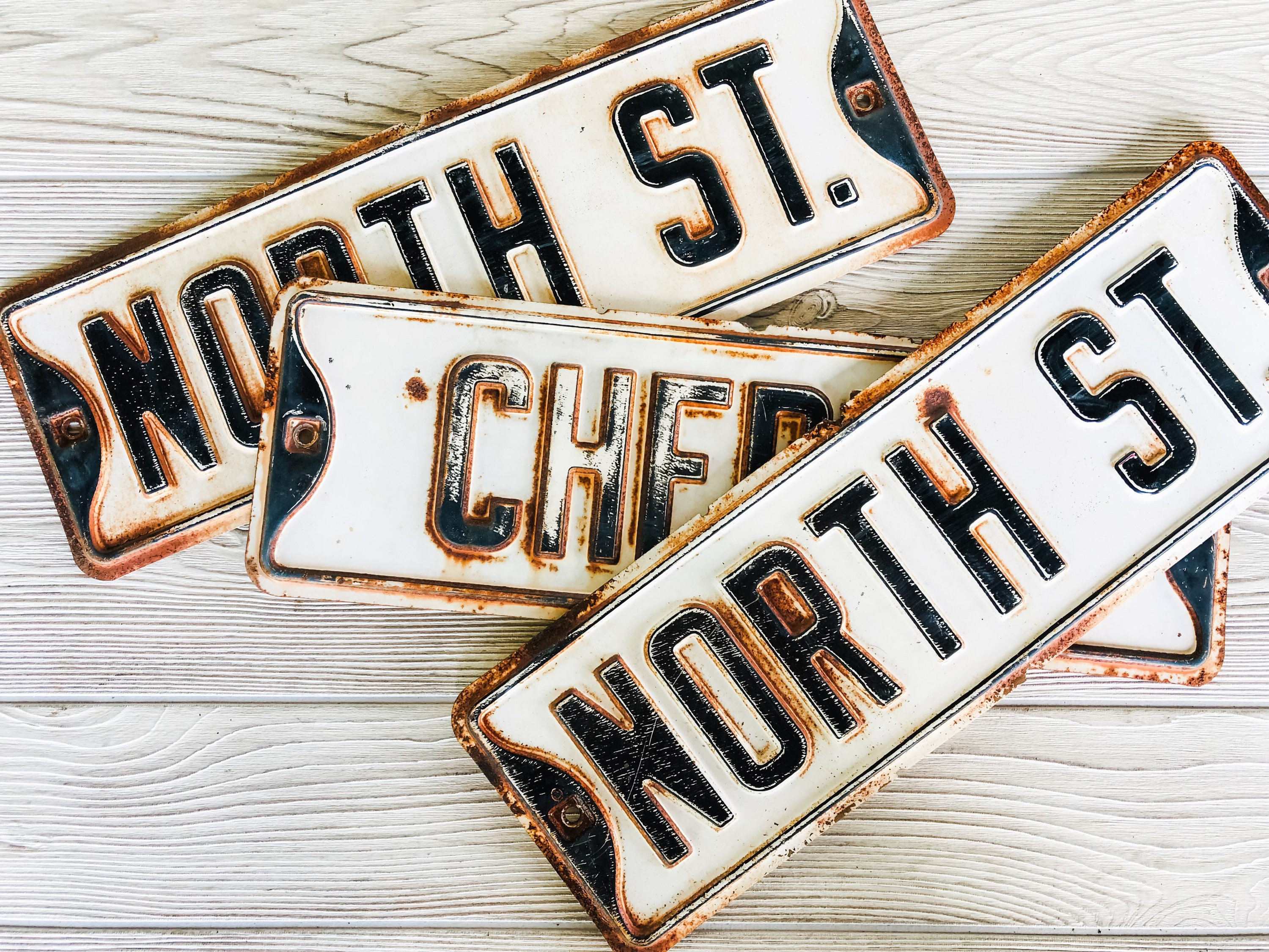 Authentic Vintage 18x6 Old Metal Street White Black Sign Antique