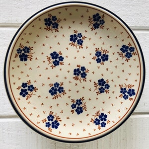 Retro 1980's dinnerware Vintage Newcor Stoneware Dishes Country Fields Newcor beige stoneware dinner plates blue band plate blue flowers