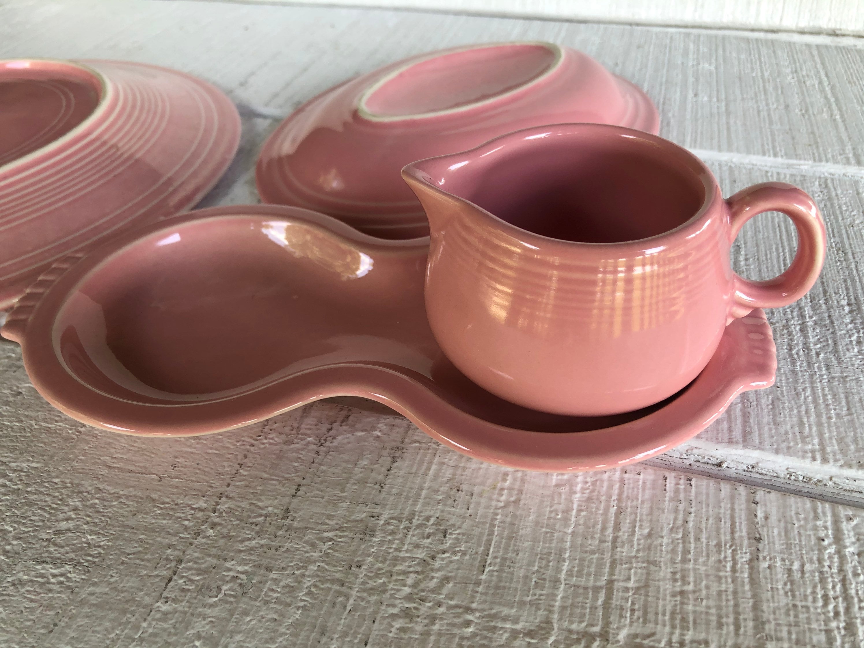 Vintage Fiestaware Rose Dinner Chop Plate Creamer Sugar Tray Oval