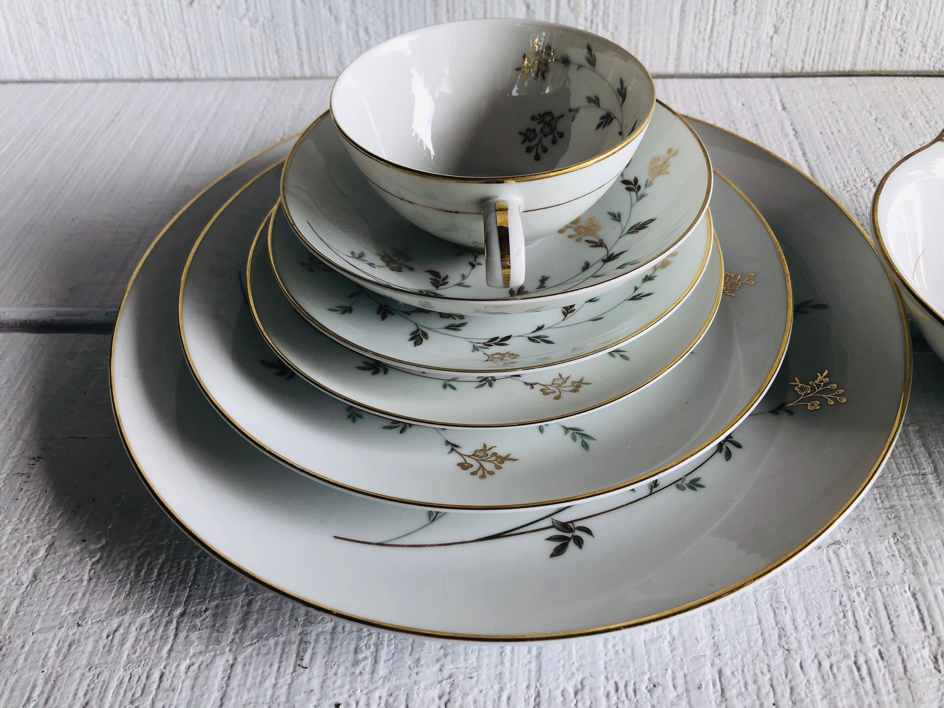 1950s Noritake ANDREA #5524 Bone China Flowers Brown Leaves Gold