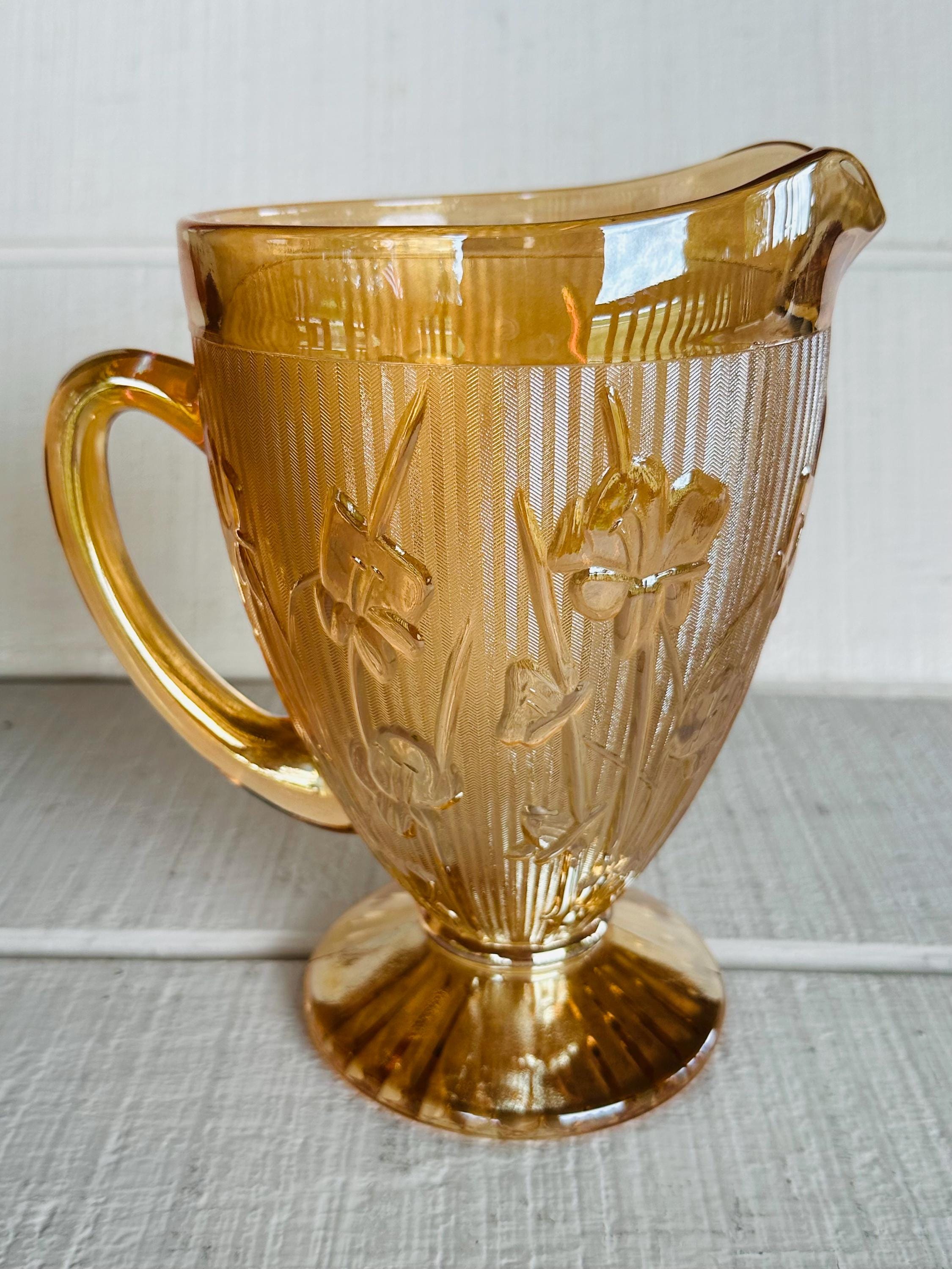 Vintage Jeanette Iris Herringbone Pitcher: Iridescent Carnival