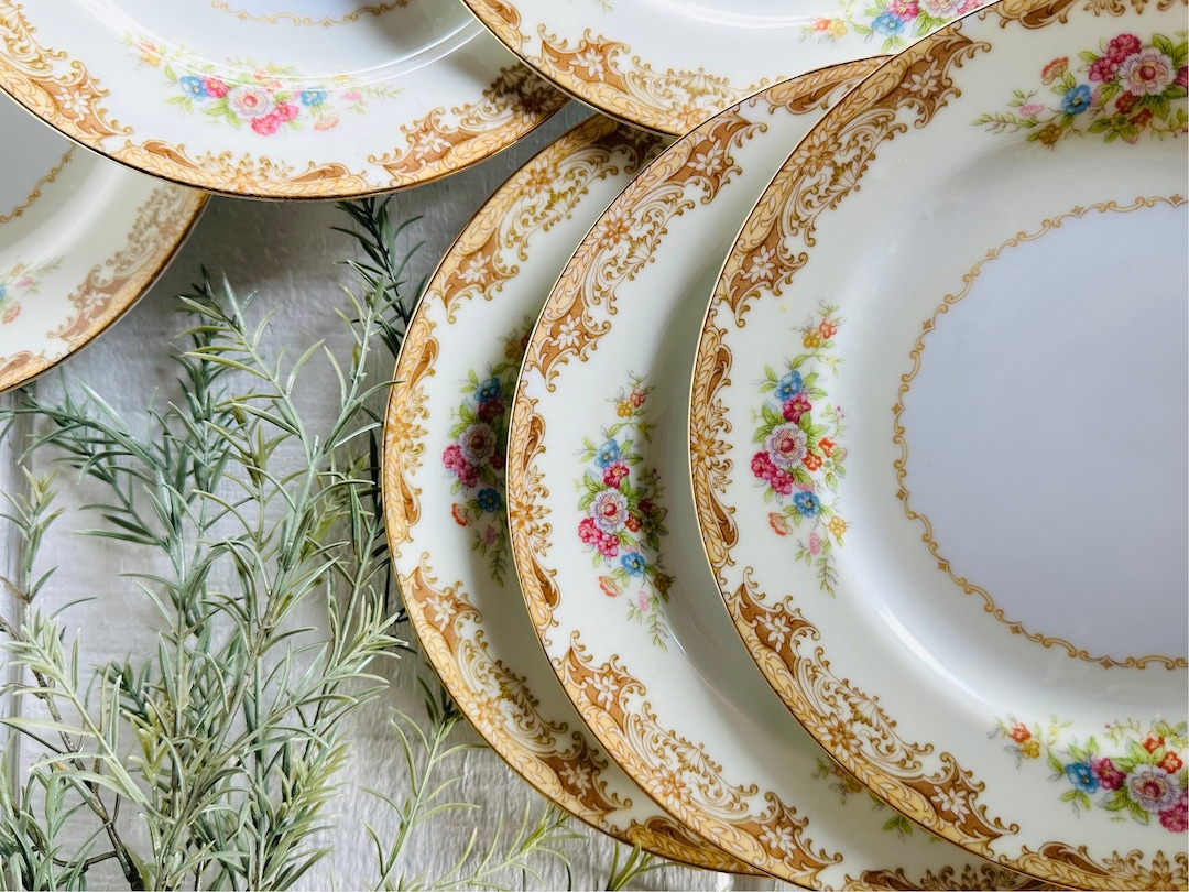 1930 1940 Noritake China Plates Japan - Yellow and Brown Floral
