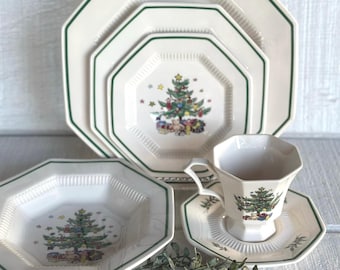 Nikko Japan Christmastime Dinnerware • Vintage Christmas Dishes • Octagon Plates, Bowls, Cups • Choose Your Pieces • 1980s Holiday China