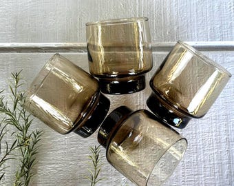Vintage whiskey scotch glasses, brown lowball Rocks glasses Tawny Accent old fashioned glasses tumblers Libbey , vintage retro bar glasses