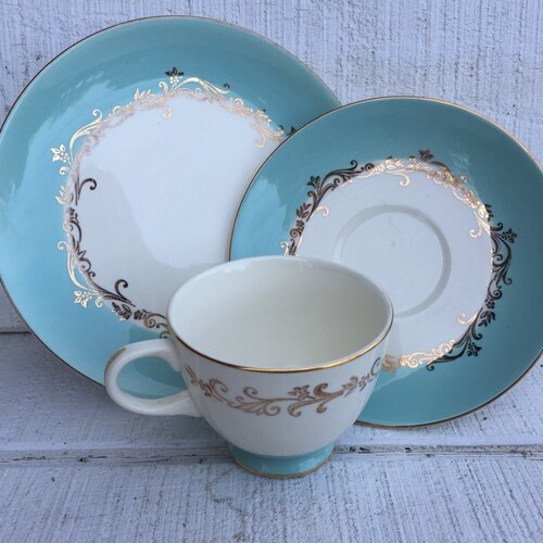 Mid Century China Lifetime China Gold Crown Aqua Border and Etsy