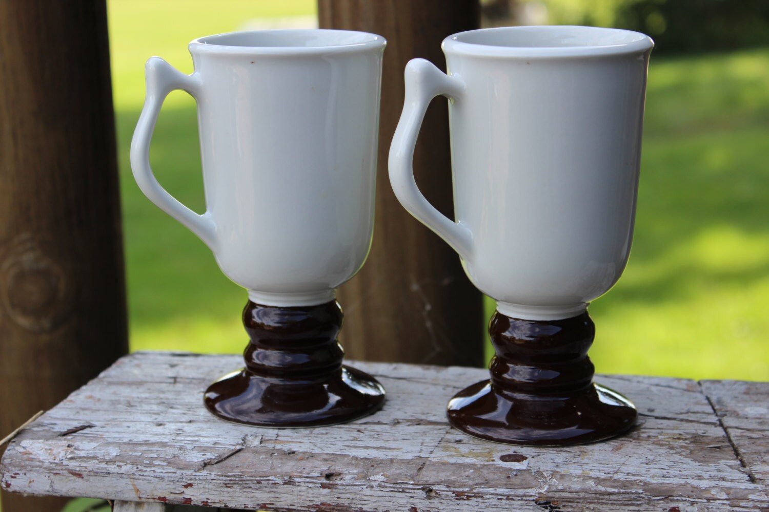 Hall pedestal coffee mugs 1272 brown and white Retro Danish Etsy
