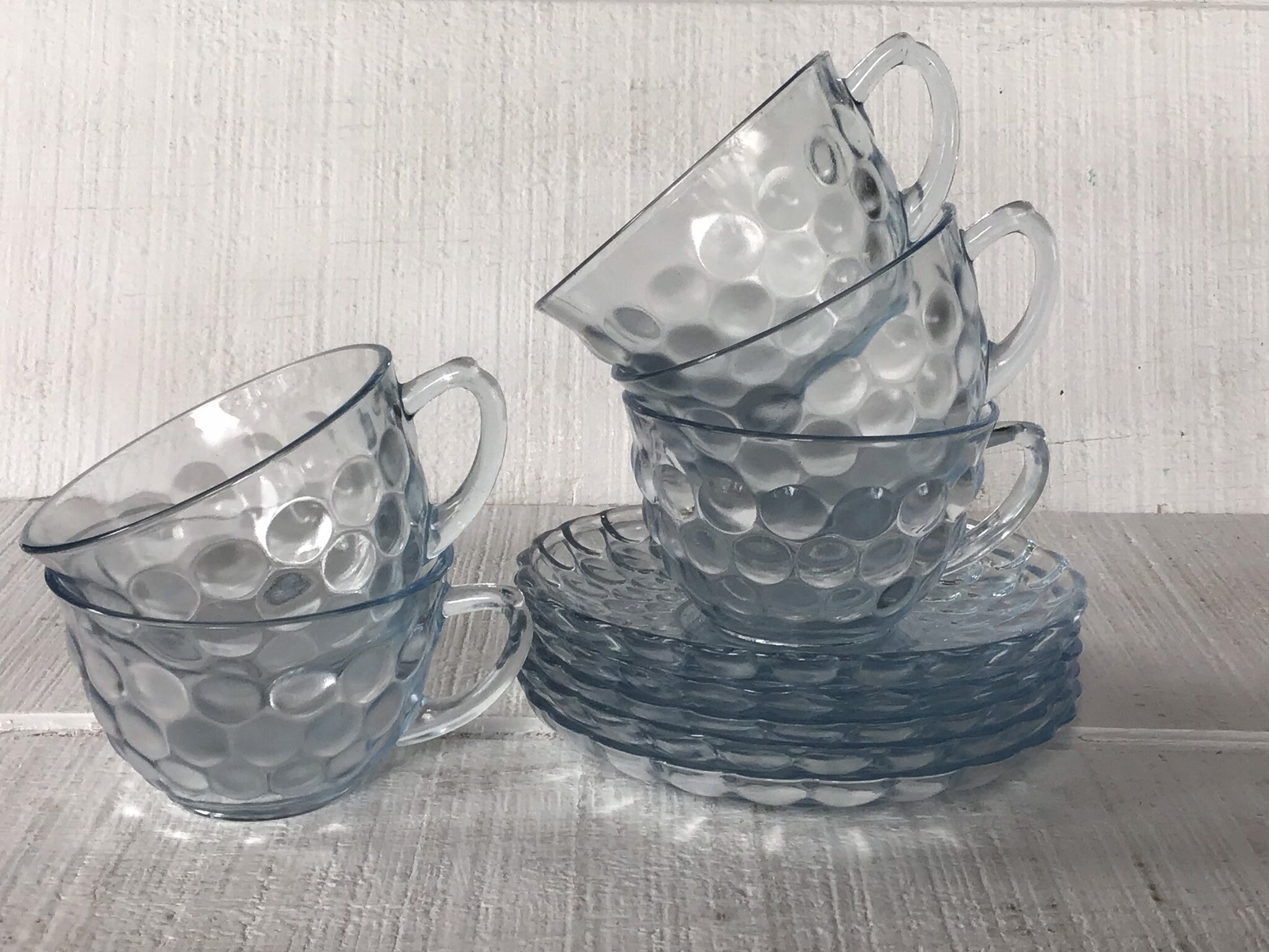 10 pc Vintage Blue bubble Glassware Anchor Hocking Blue Bubble Etsy