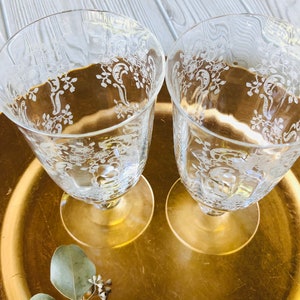 1930s 1940s FOSTORIA Meadow Rose Clear ICED TEA glasses Vintage Glassware etched tall water goblet embossed rose crystal floral replacements image 10