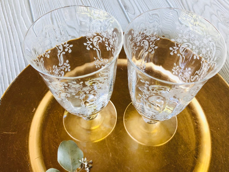 1930s 1940s FOSTORIA Meadow Rose Clear ICED TEA glasses Vintage Glassware etched tall water goblet embossed rose crystal floral replacements image 10