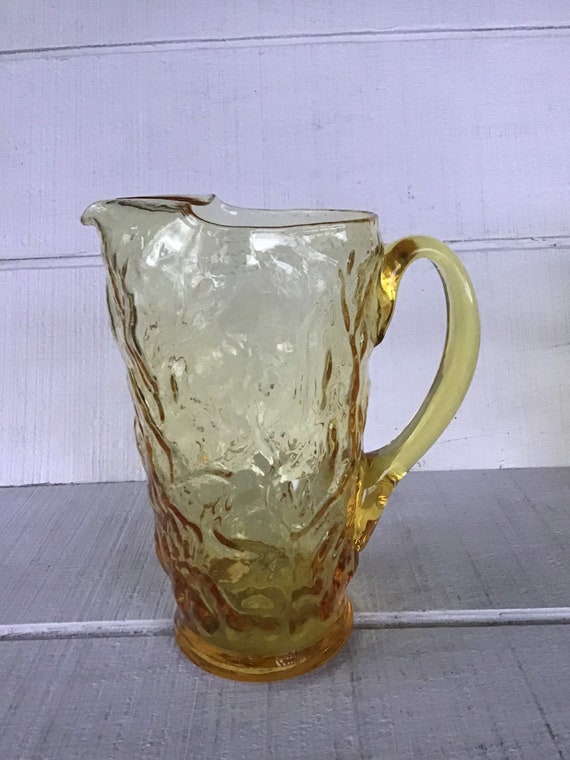 Seneca Glass cocktail pitcher green Driftwood pattern textured glass mid century barware