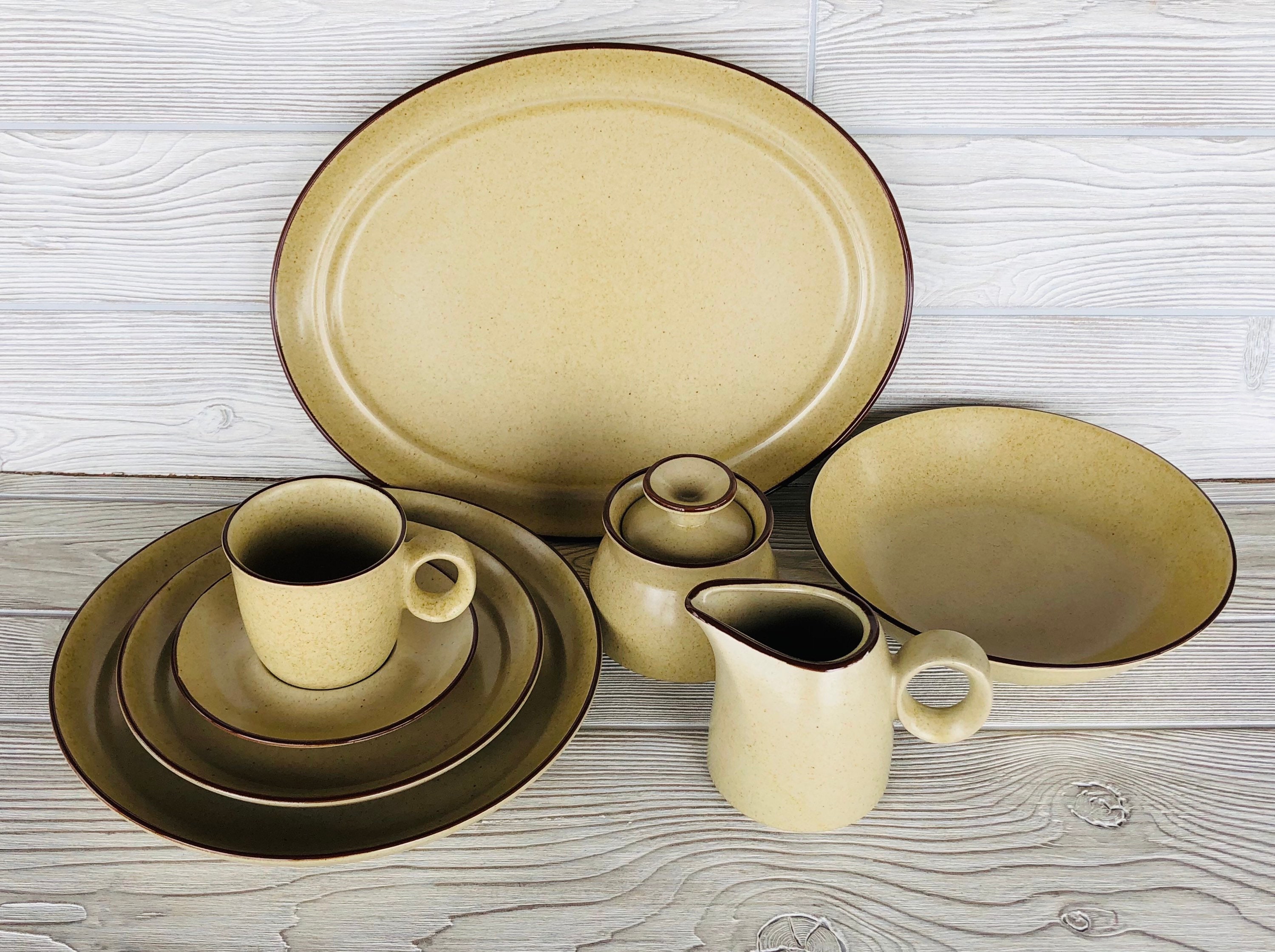 【貴重廃盤】Noritake シャトレーヌ ディナープレートほか& ミルクポット 1970 80s Noritake Stoneware GINGERBREAD Japan Vintage Noritake Tan