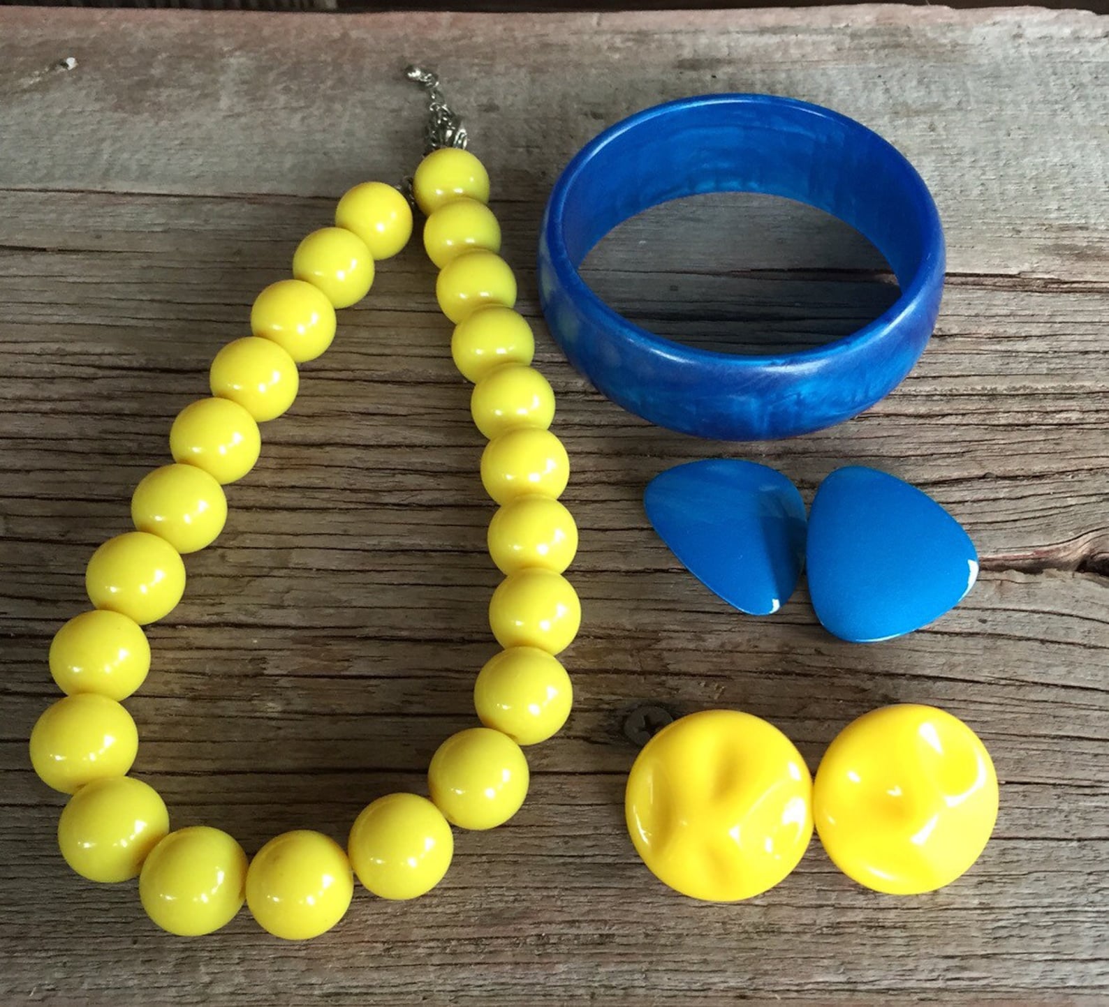 RETRO Blue and Yellow Costume Jewelry Yellow Chunky Beaded Etsy