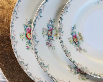 32 Pc Ivory Floral Dishes Gold Edge Vintage China Grace