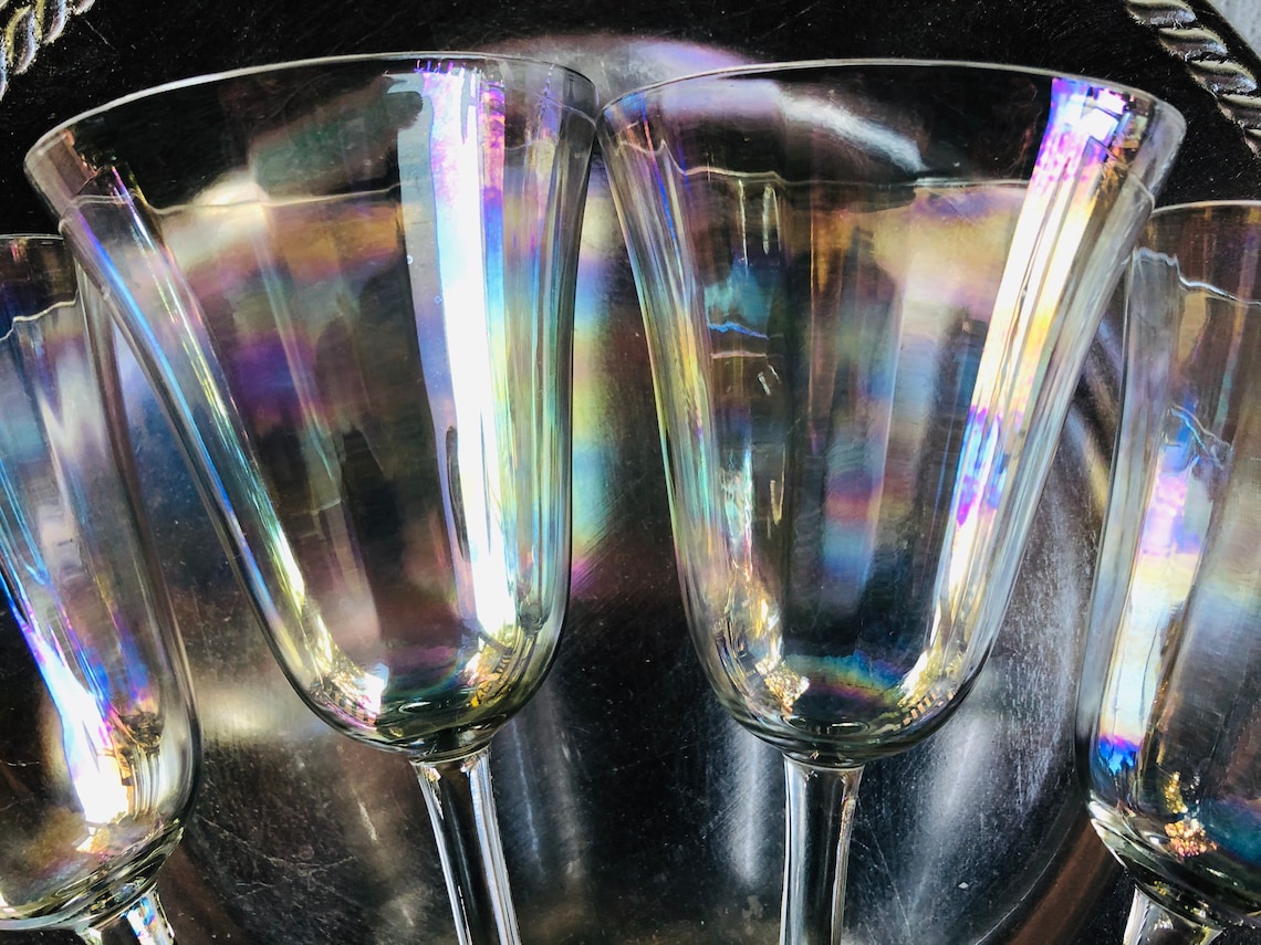 6 Vintage Iridescent Wine Glasses 8 Oz Vintage 1960s Etsy