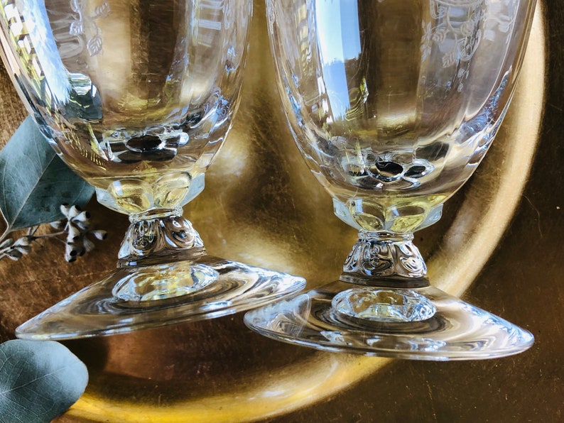 1930s 1940s FOSTORIA Meadow Rose Clear ICED TEA glasses Vintage Glassware etched tall water goblet embossed rose crystal floral replacements image 9