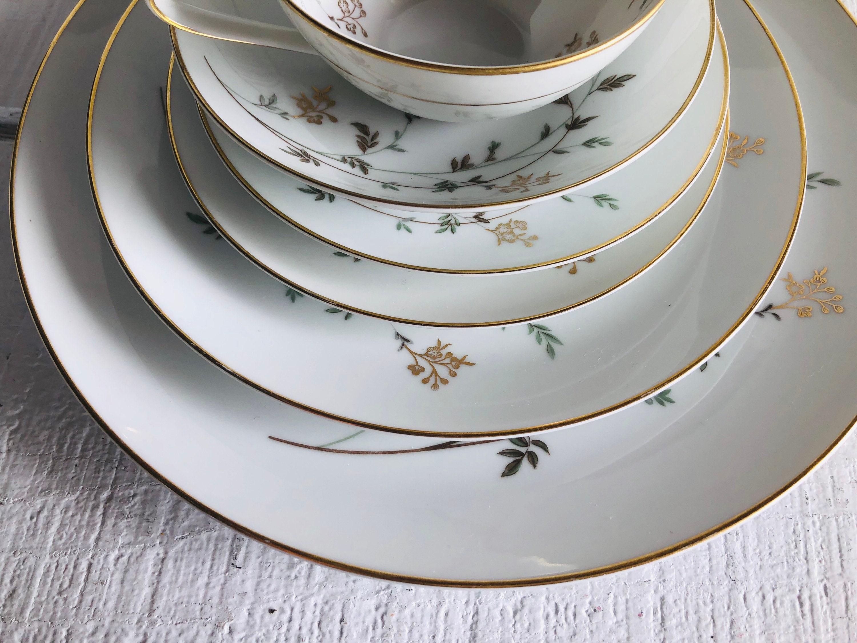 1950s Noritake ANDREA #5524 Bone China Flowers Brown Leaves Gold