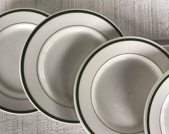 4 Vintage Walker China Restaurant Ware Plates Mid Century Diner Plates White Green Ring