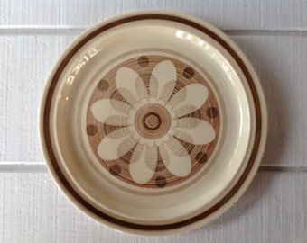 1970s Retro brown floral round platter chop plate, brown and tan floral stoneware dishes, retro brown table ware dishes, USA Royal china