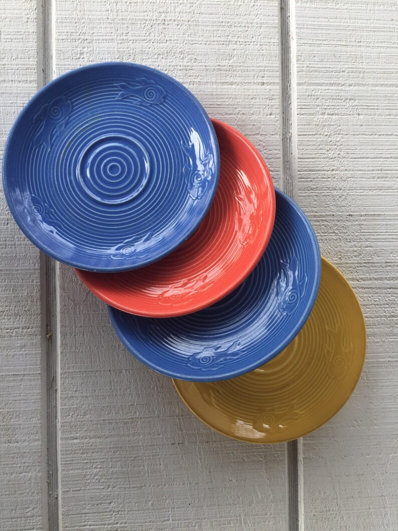 Vintage Bright Colored Serving Plates Vintage Pottery Plates Etsy